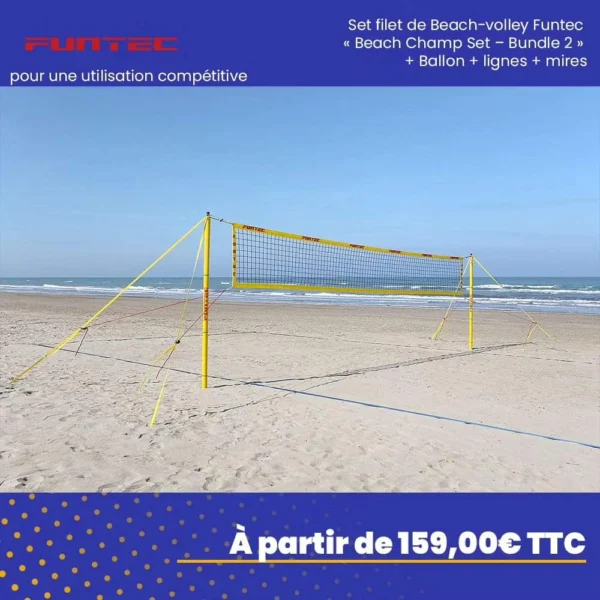 Location Set filet de Beach-volley Funtec "Beach Champ Set - Bundle 2" + Ballon + lignes + mires