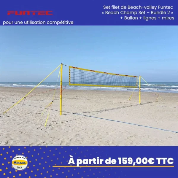 Location Set filet de Beach-volley Funtec "Beach Champ Set - Bundle 2" + Ballon + lignes + mires