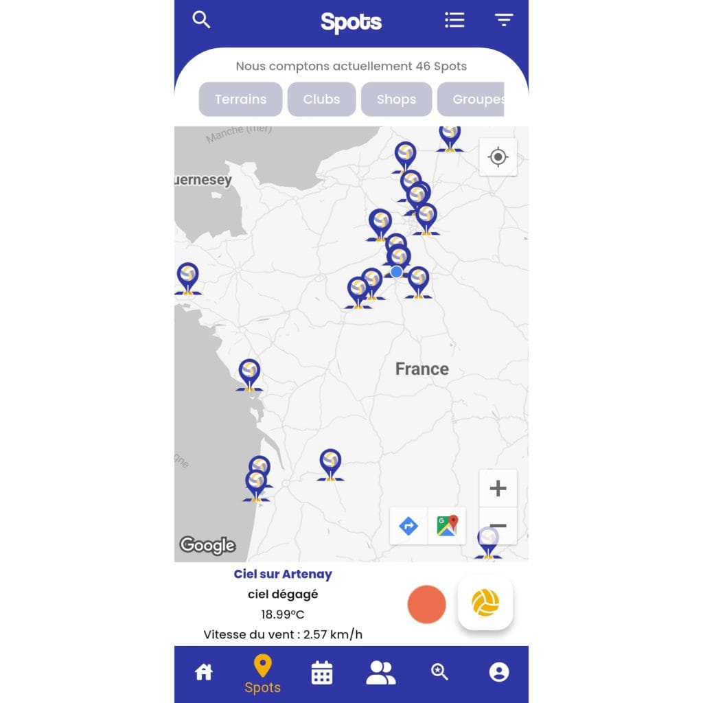Cartes des Spot Master Spot Volley - app