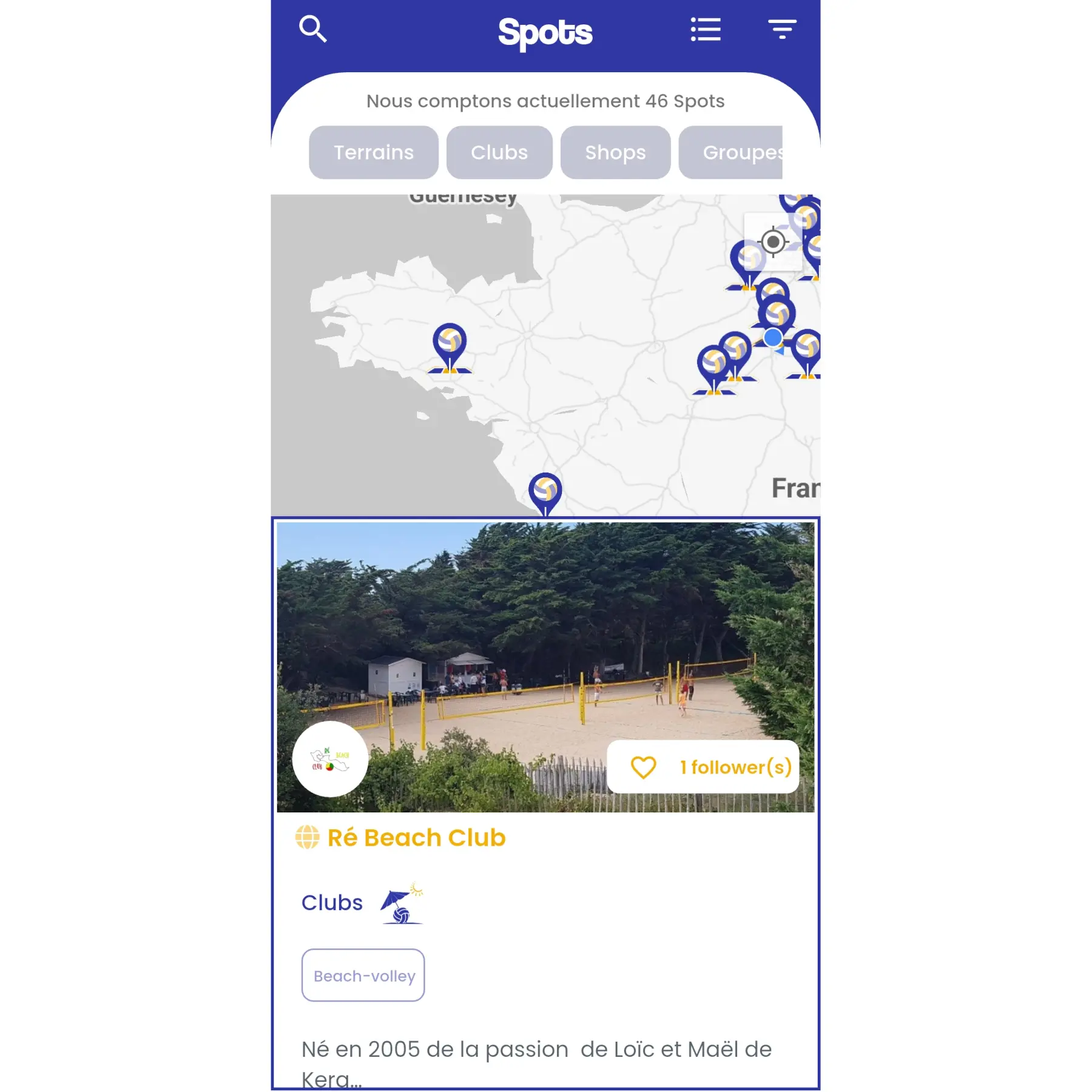 Carte des Spots Master Spot Volley - app