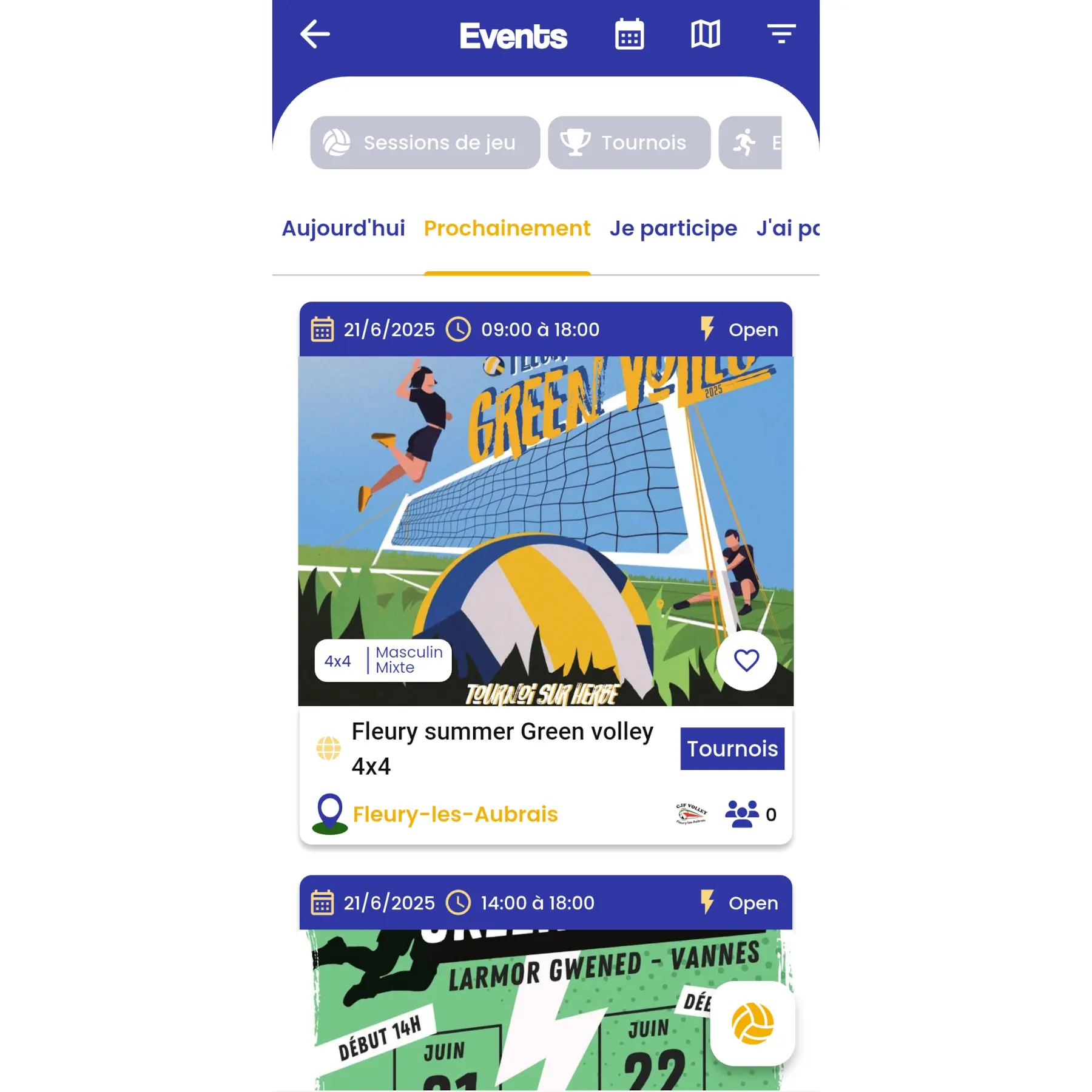 Prochains Event Master Spot Volley - app