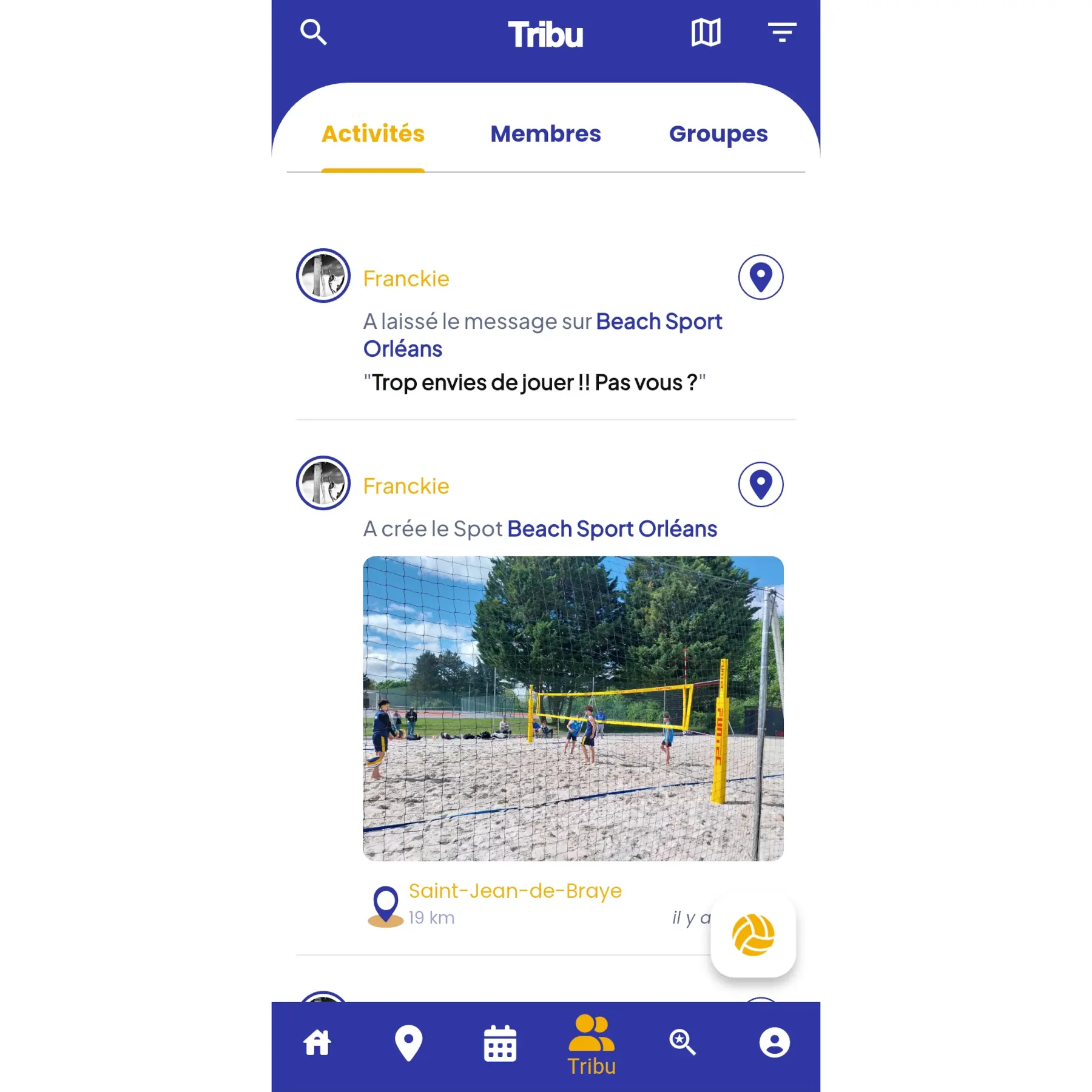 Les activités de la tribu Master Spot Volley - app