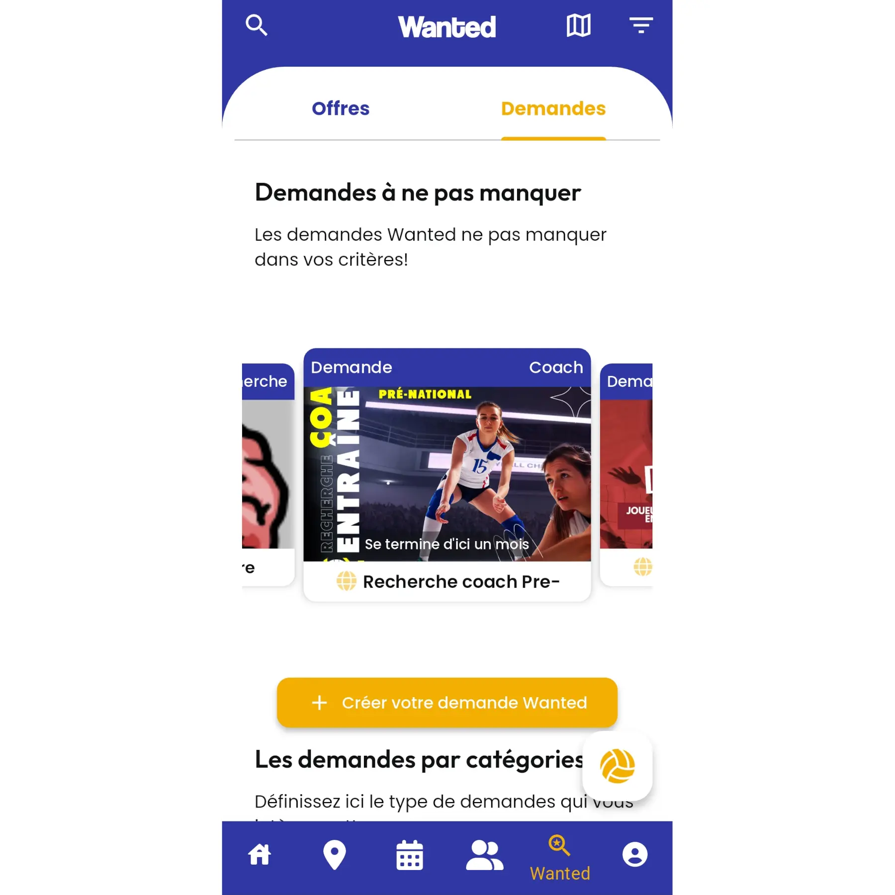 Mettre des annonces Volley : Demande - app