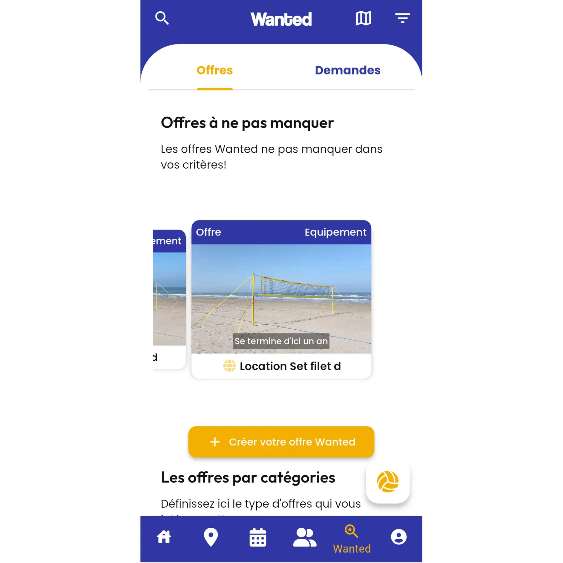 Mettre des annonces Volley : Offre - app