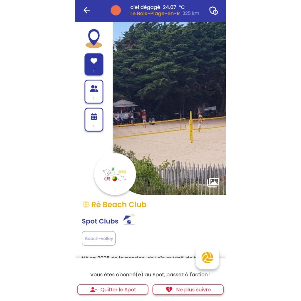 Vue spot sur Master Spot Volley - app