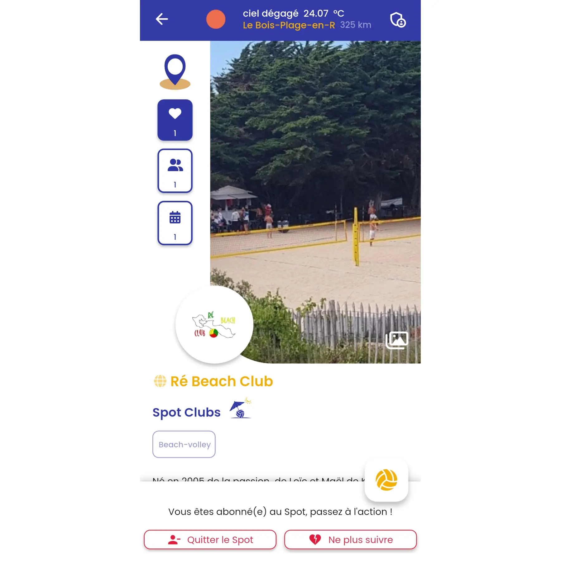 Vue spot sur Master Spot Volley - app