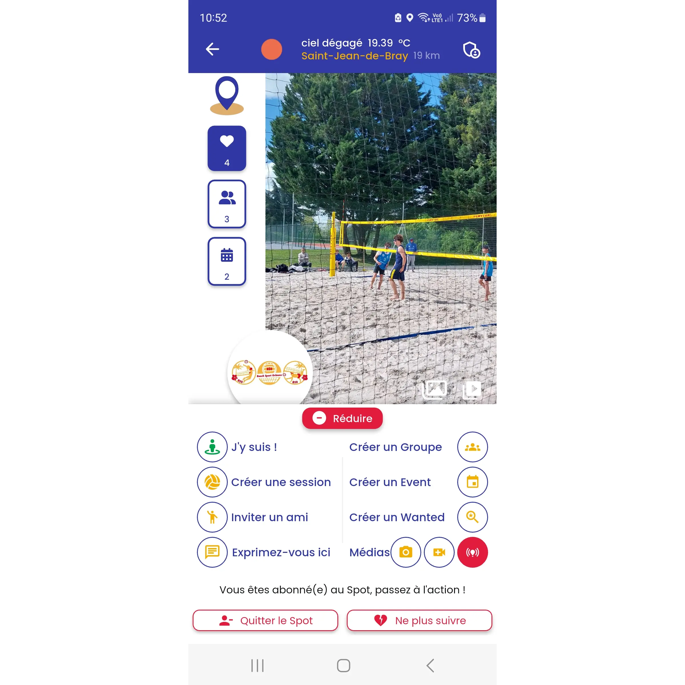 App mobile : action sur un spot auquel vous adhérez