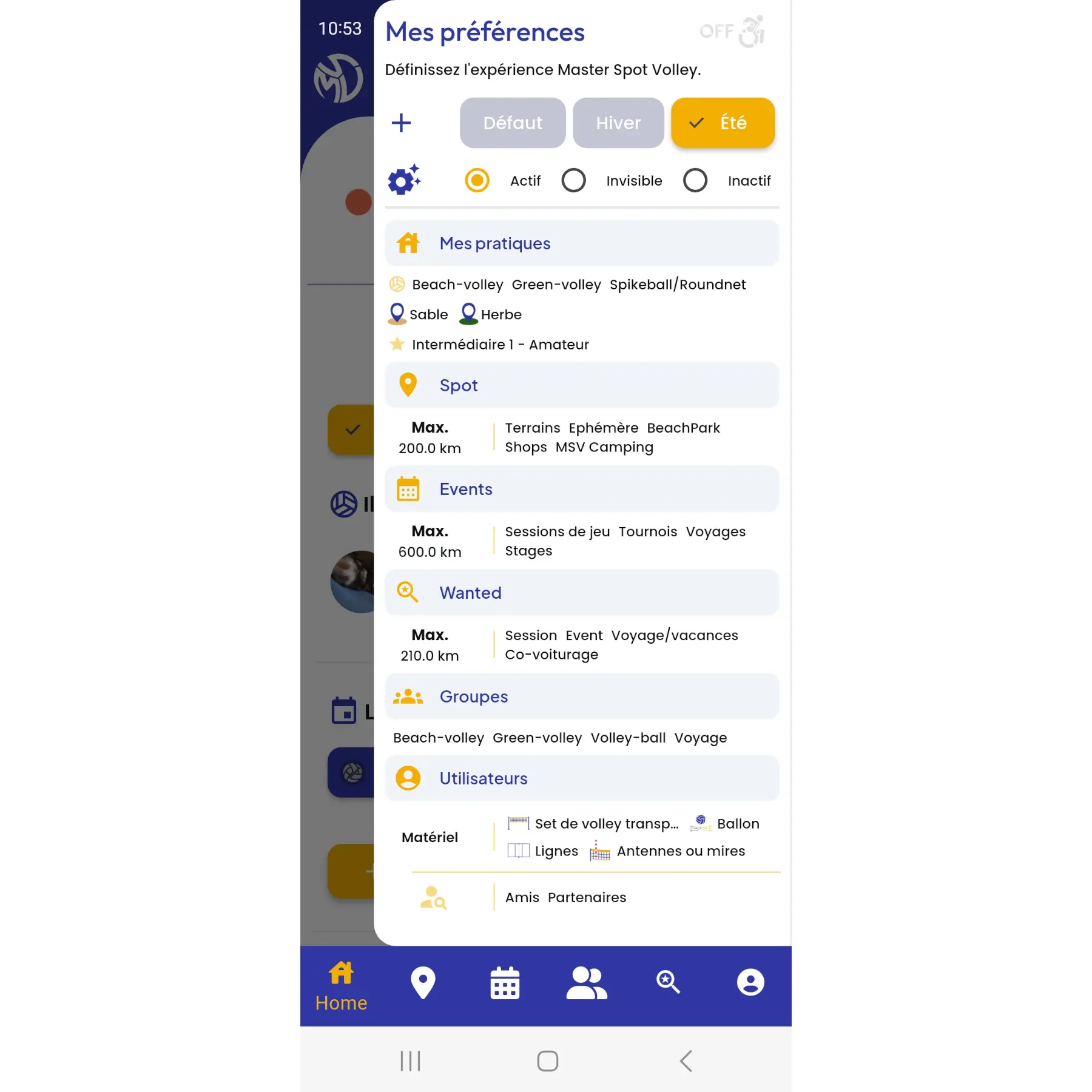 App mobile : préférences utilisateur